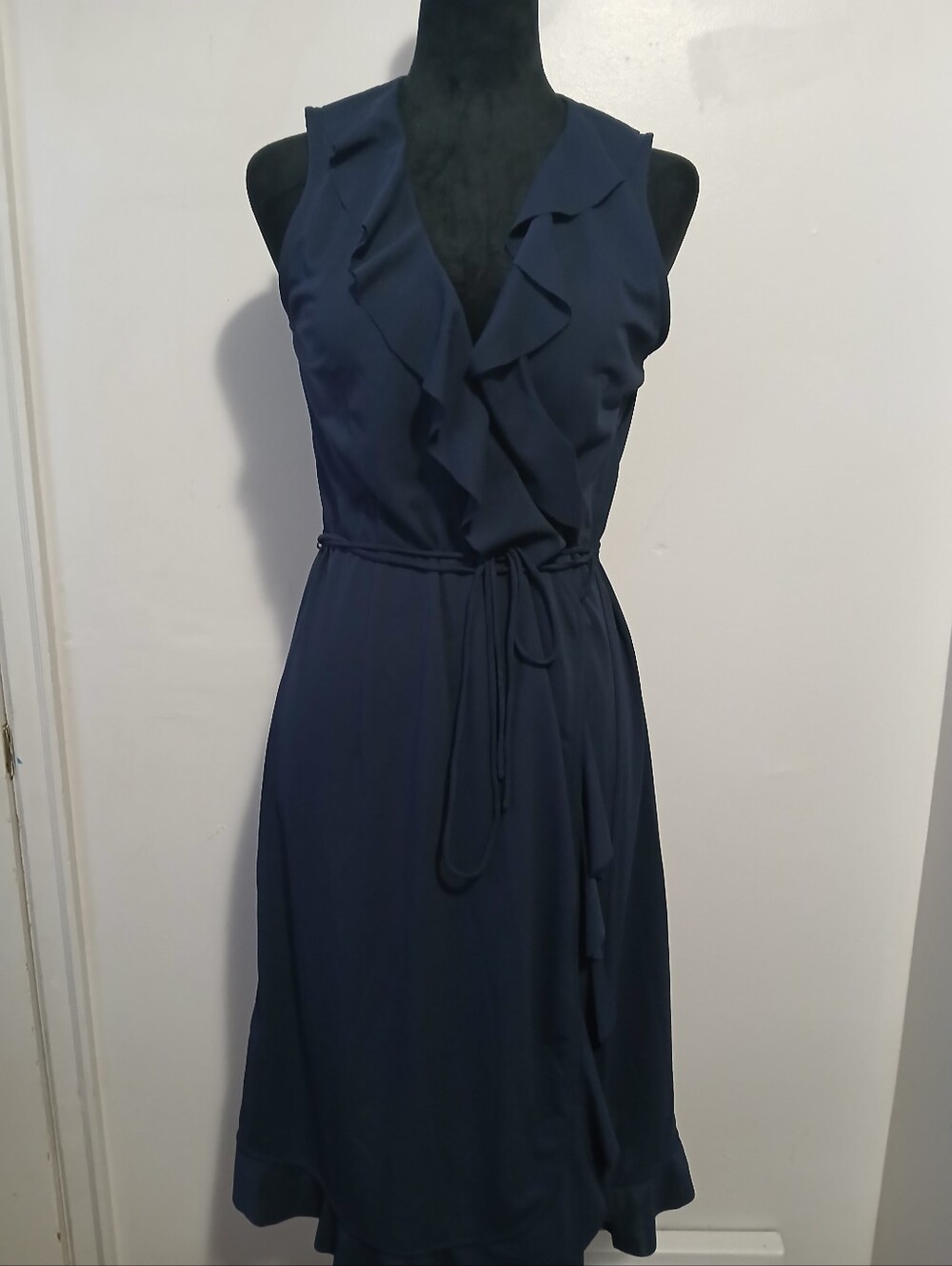 J. Crew Navy Sleeveless Ruffle Wrap Dress Size Small